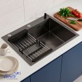 Мойка кухонная Ceruttispa ГЛОРИЯ (GLORIA) 6045B nano black (графит) из нержавеющей стали (600х450х220)