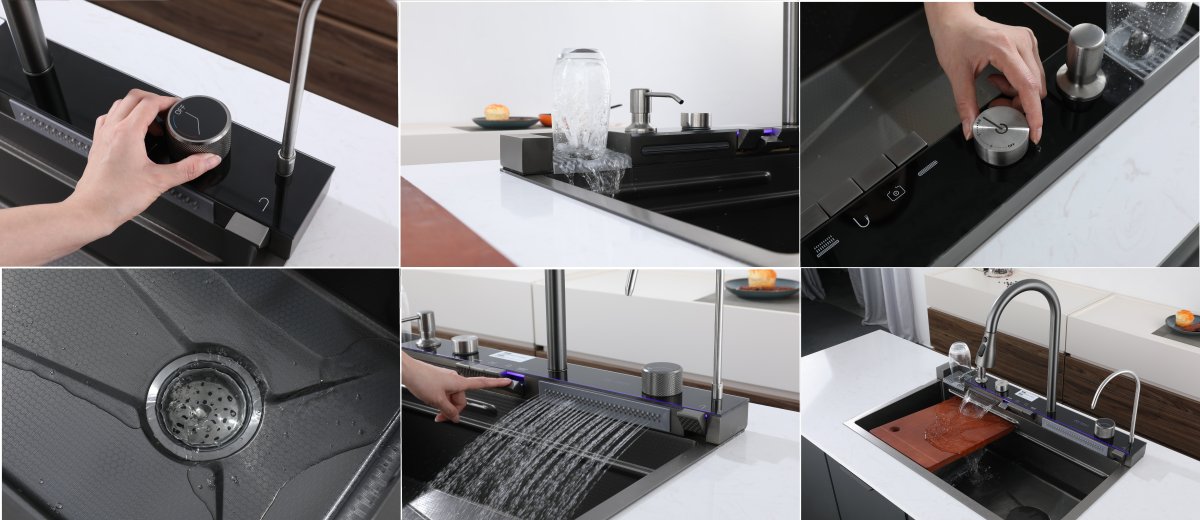 Многофункциональная кухонная мойка CeruttiSpa GLORIA II nano black (серая) из нержавеющей стали (750х460х230)