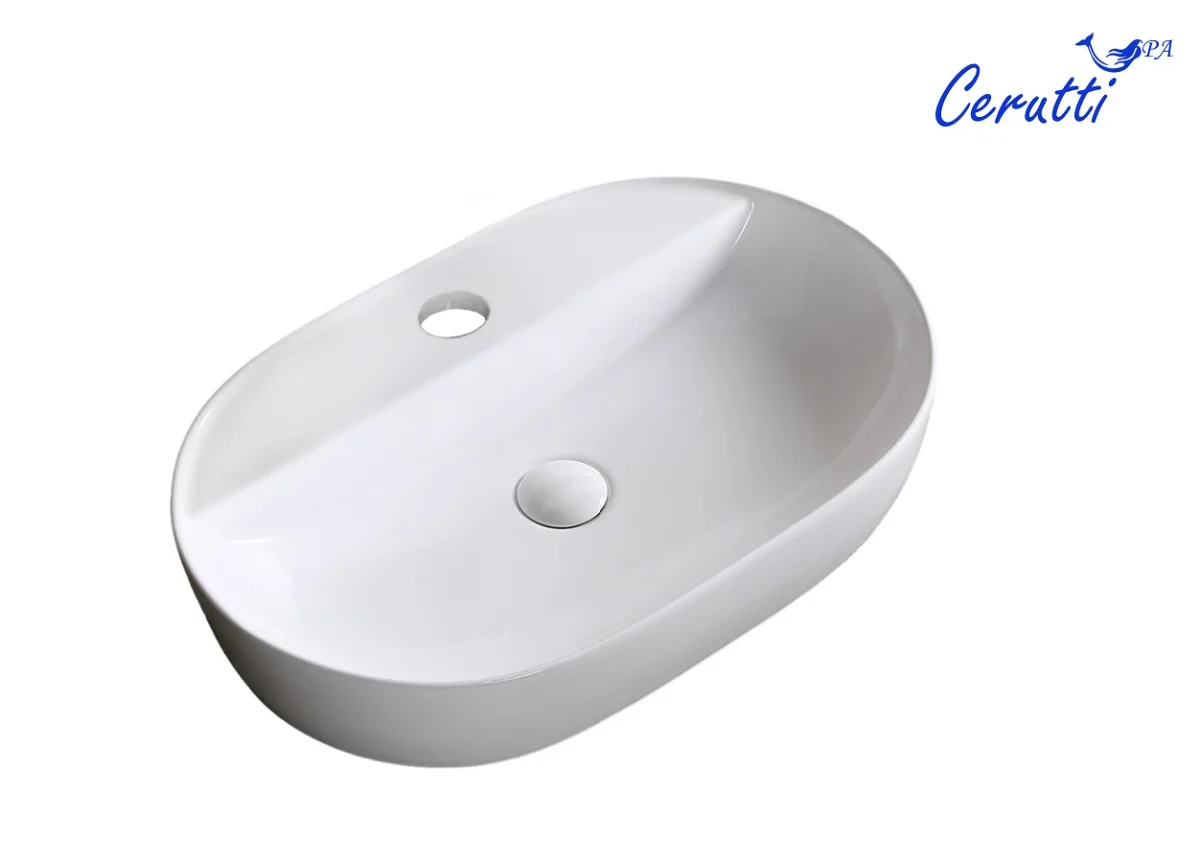 Раковина накладная Ceruttispa CR0074 овальная, белая, с отверстием под смеситель, 60х40х12 см