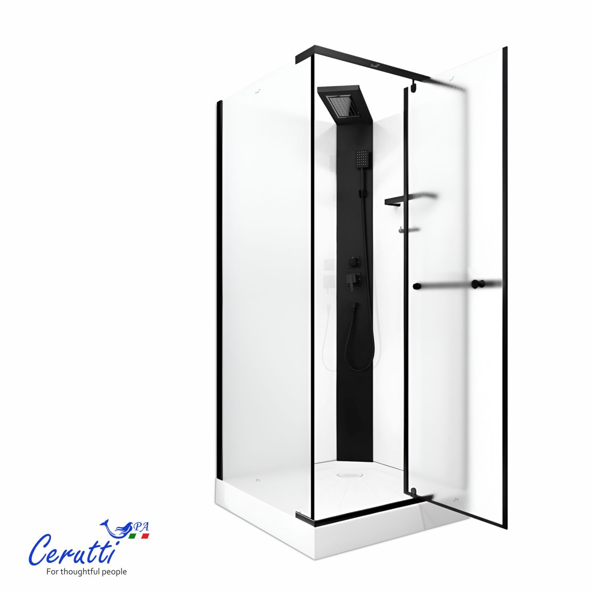 Душевая кабина CeruttiSPA  Mimi 90BF тропический душ, угловая, черный профиль, матовое стекло