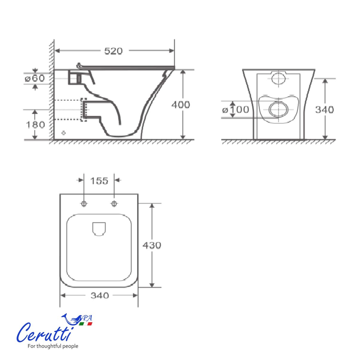 Унитаз приставной CeruttiSPA Vettore F 7841 безободковый
