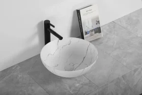 Раковина накладная Ceruttispa CR3301MWM2 круглая, белая под мрамор, 40х40х14 см