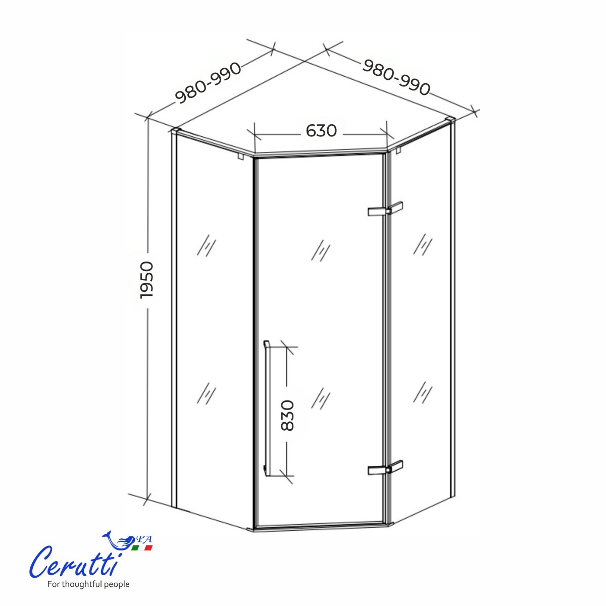 Душевое ограждение CeruttiSPA C2AF R (100x100x195), без поддона, стекло матовое 8 мм