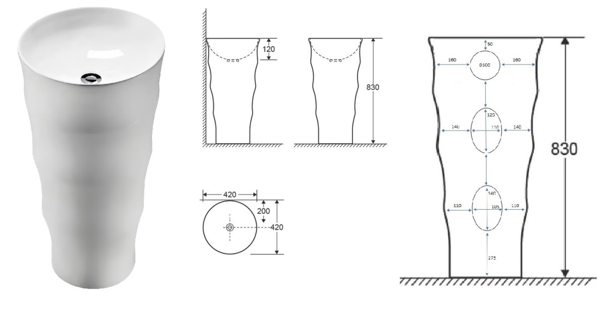 Раковина напольная Ceruttispa Alessia белая, литая с пьедесталом 42х42х83 см