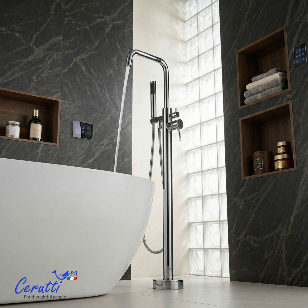 Ceruttispa АФРА (AFRA) Напольный смеситель для отдельностоящей ванны, цвет хром