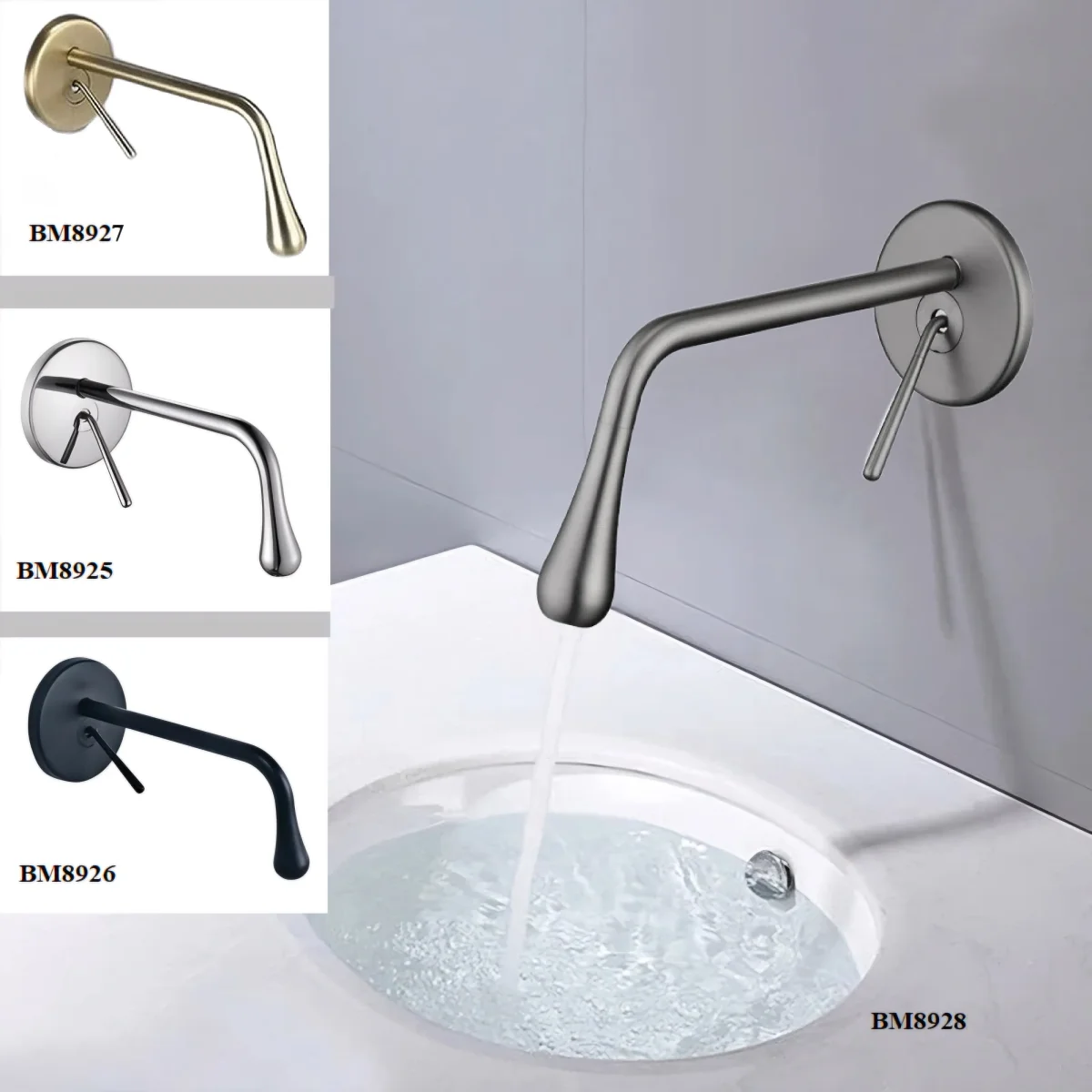 Встраиваемый в стену смеситель для раковины BOCH MANN TROPFEN-BN BM8928 цвет матовый никель