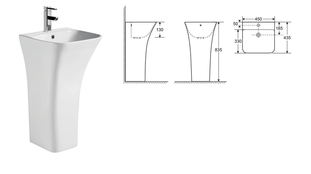 Раковина напольная Ceruttispa Luca белая, литая с пьедесталом 45х43.5х83.5 см